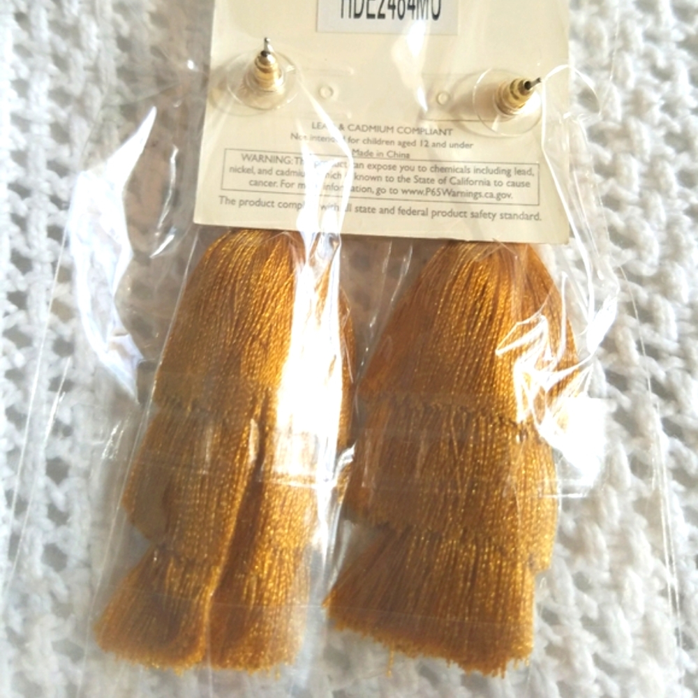 Golden Mustard Acrylic Druzy Tassel.Drop earrings - Picture 3 of 3